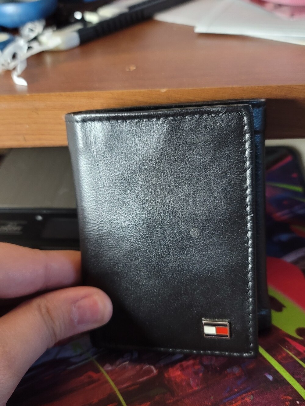 Tommy Hilfiger Black Trifold Men's Wallet with Logo, Credit Card Slots